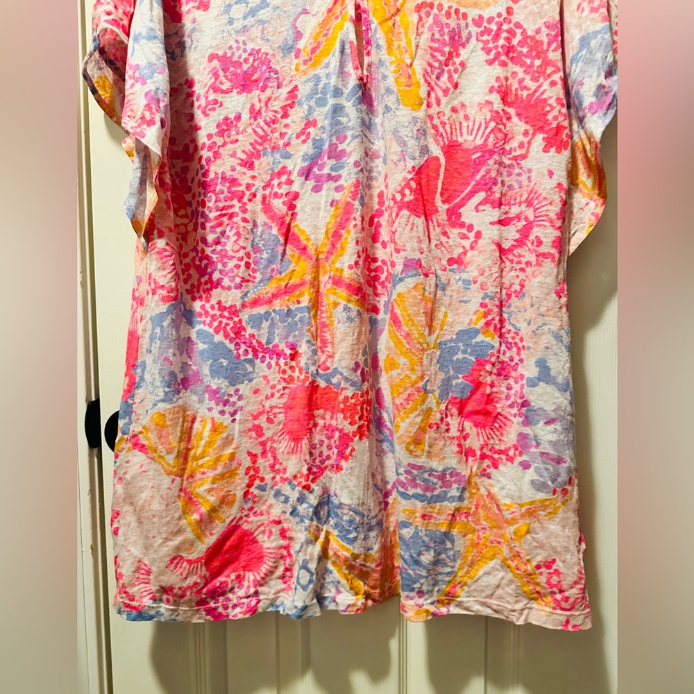 Lilly Pulitzer 100% Linen Balleta Cover Up in Paradise Pink Bohemian Beach L - Picture 9 of 14